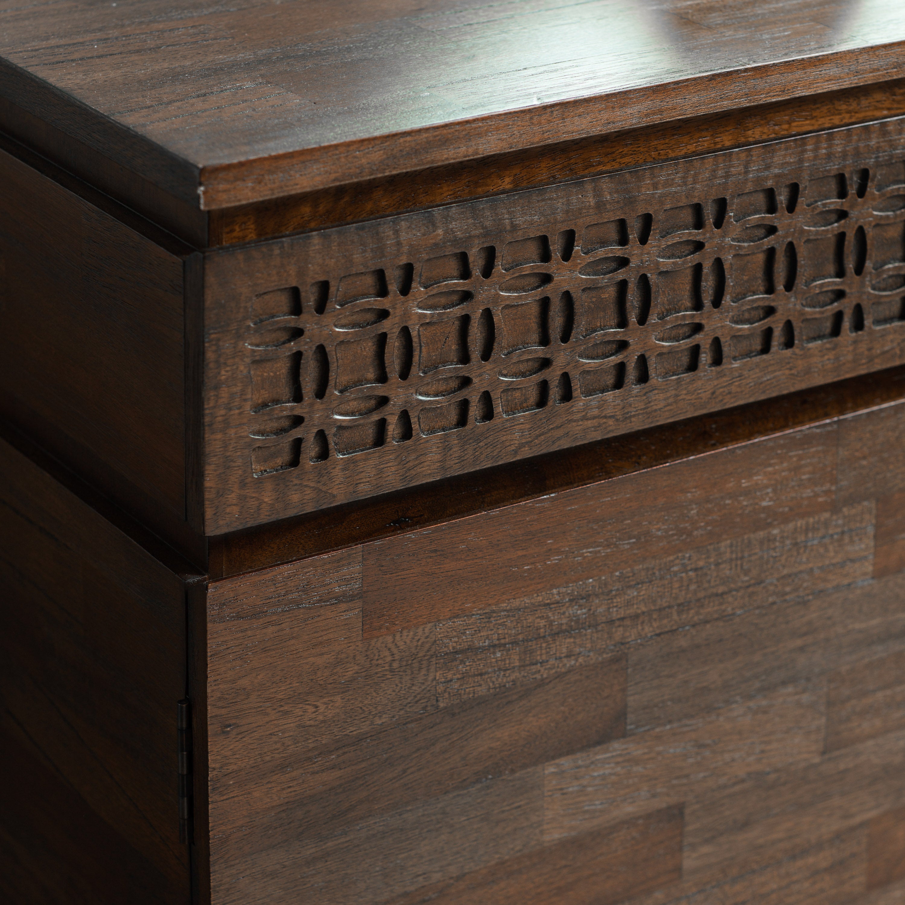Tuscany Walnut Brown Mixed Wood Ethnic Design Sideboard